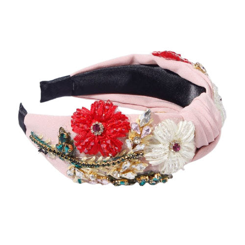 headband rose strass
