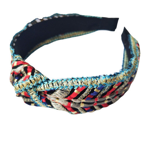 Serre tête broderies ethniques en bleu et rouge