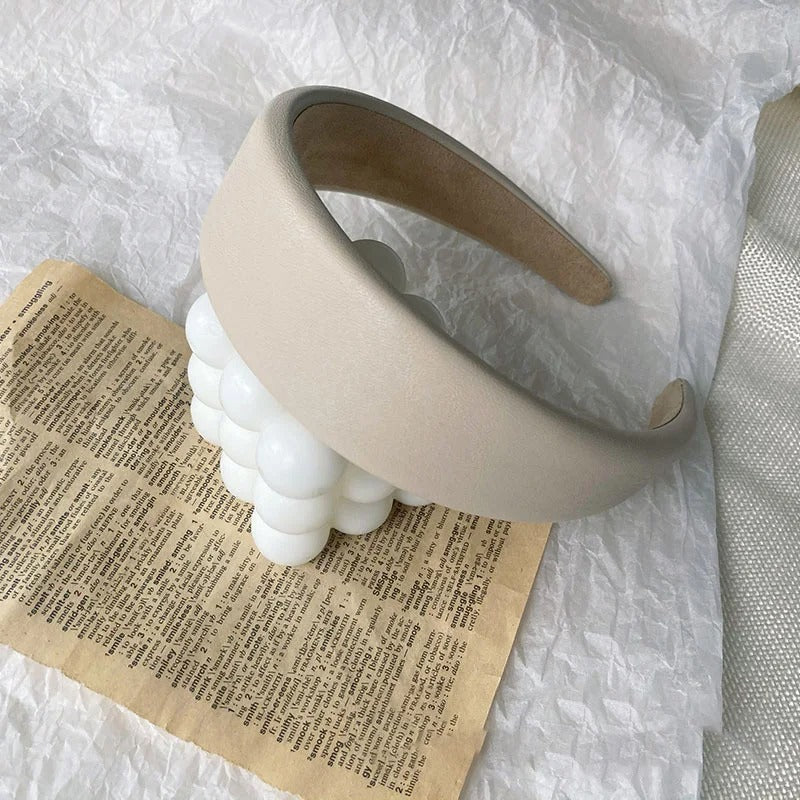 Serre tete cuir maxi blanc cassé