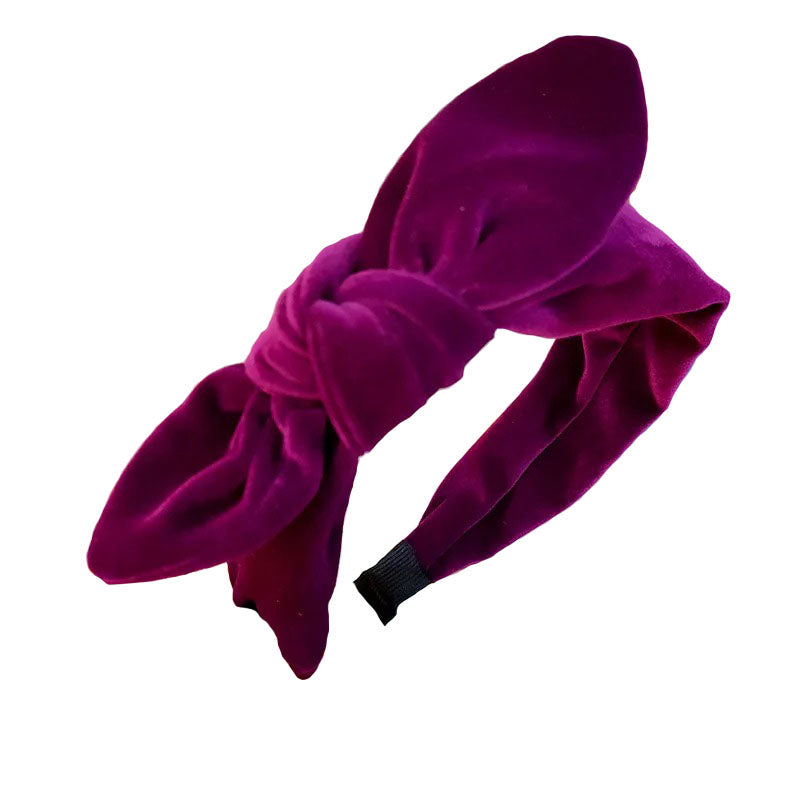 Serre-tête noeud velours violet 