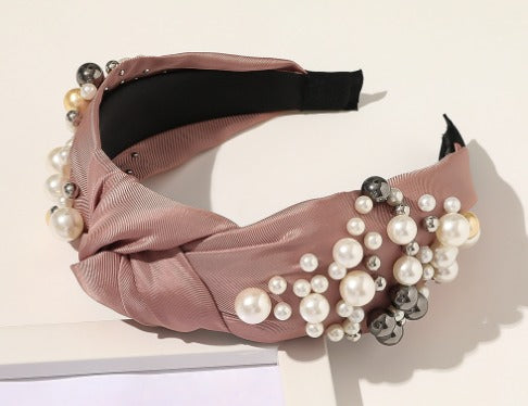 serre tete rose perles