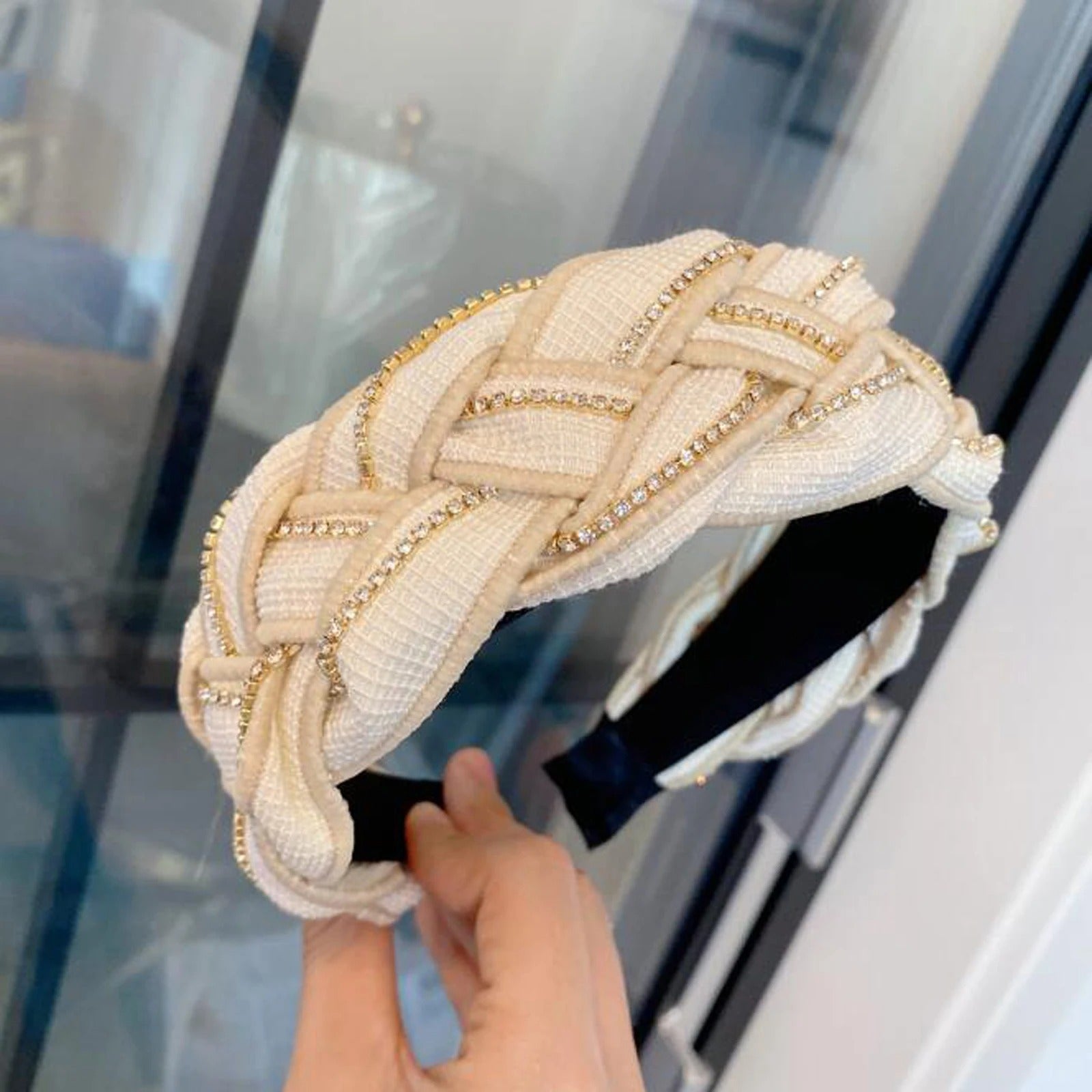 Serre tete tresse blanc doré