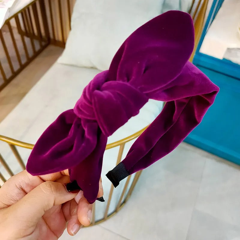 Serre-tête noeud velours violet 