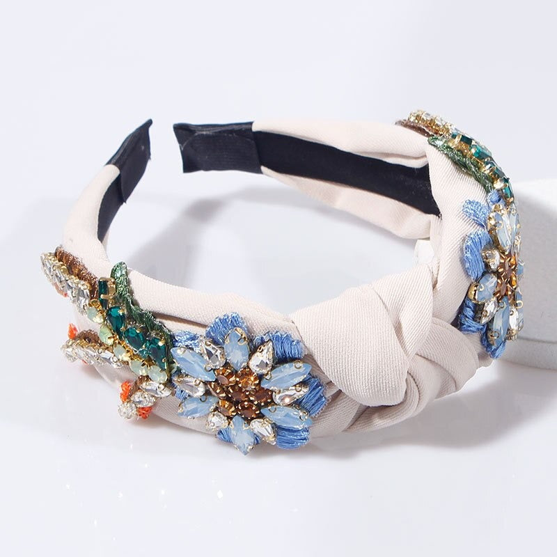 Headband Strass fleuri blanc