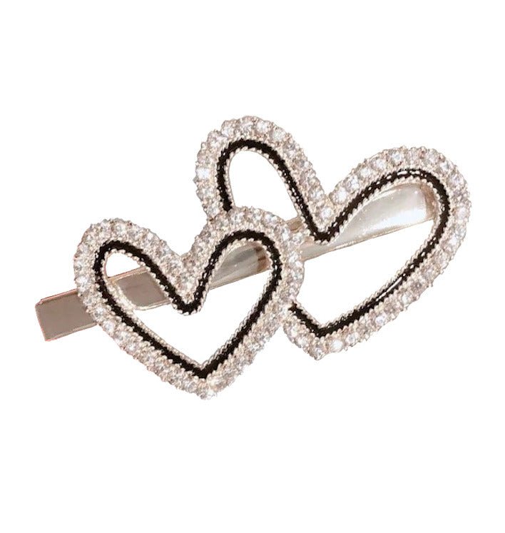 Barrette double coeur strass