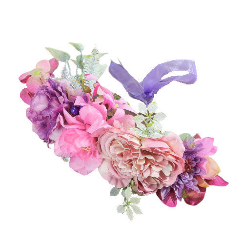 Couronne de fleurs composition pivoine rose et violette