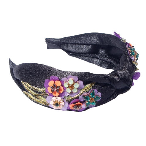 headband fleuri noir