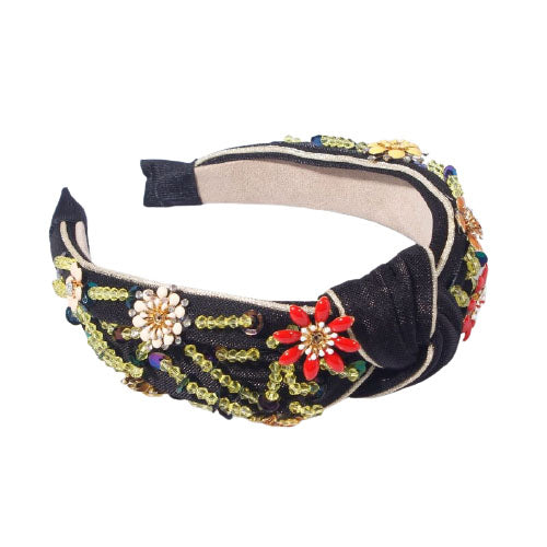 headband noir fleurs