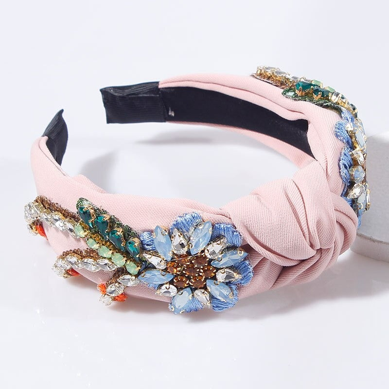 Headband Strass fleuri rose