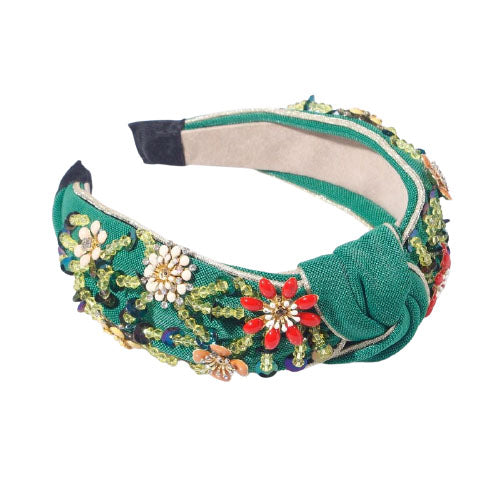 headband vert fleurs