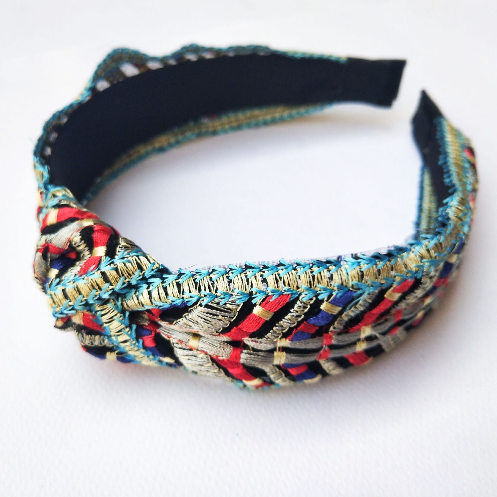 Serre tête broderies ethniques en bleu et rouge