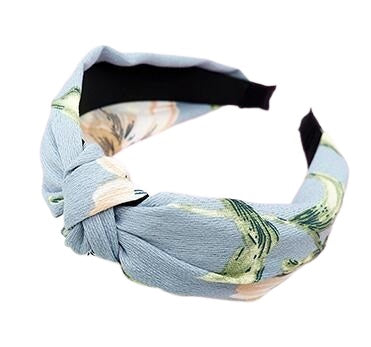 Serre tête tissu fleuri bleu et rose