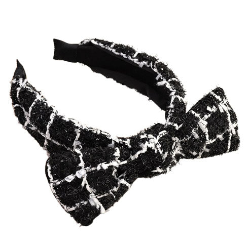 Serre-tête noeud carreau noir en laine