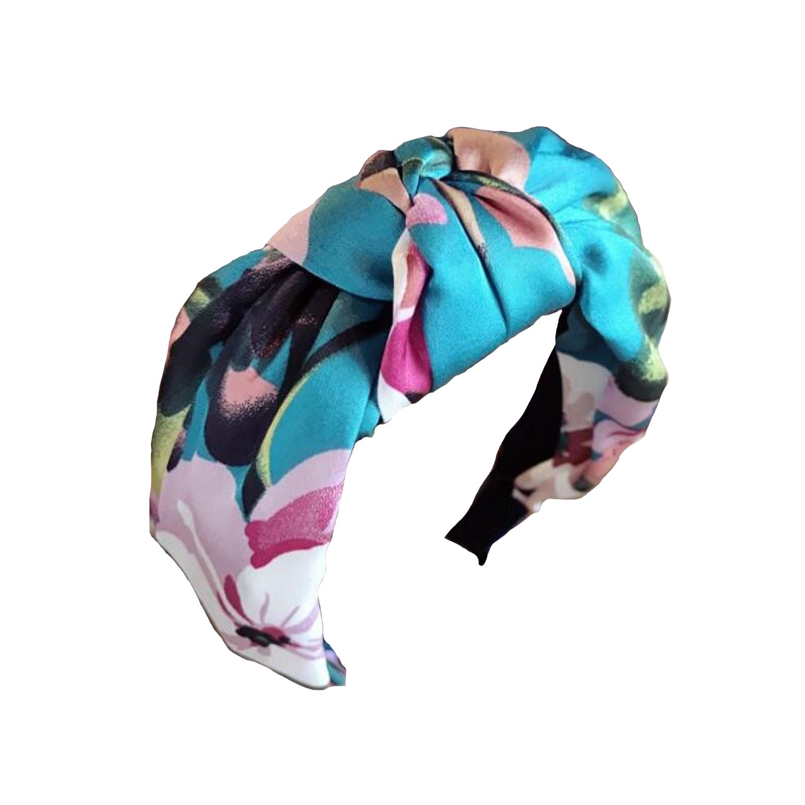 Serre tête fleurs satin en turquoise