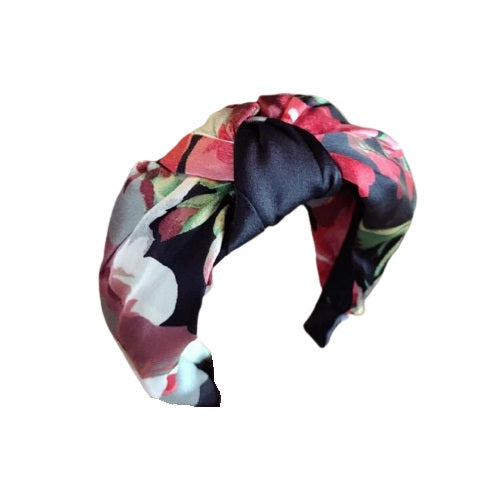 Serre tête fleurs satin en noir